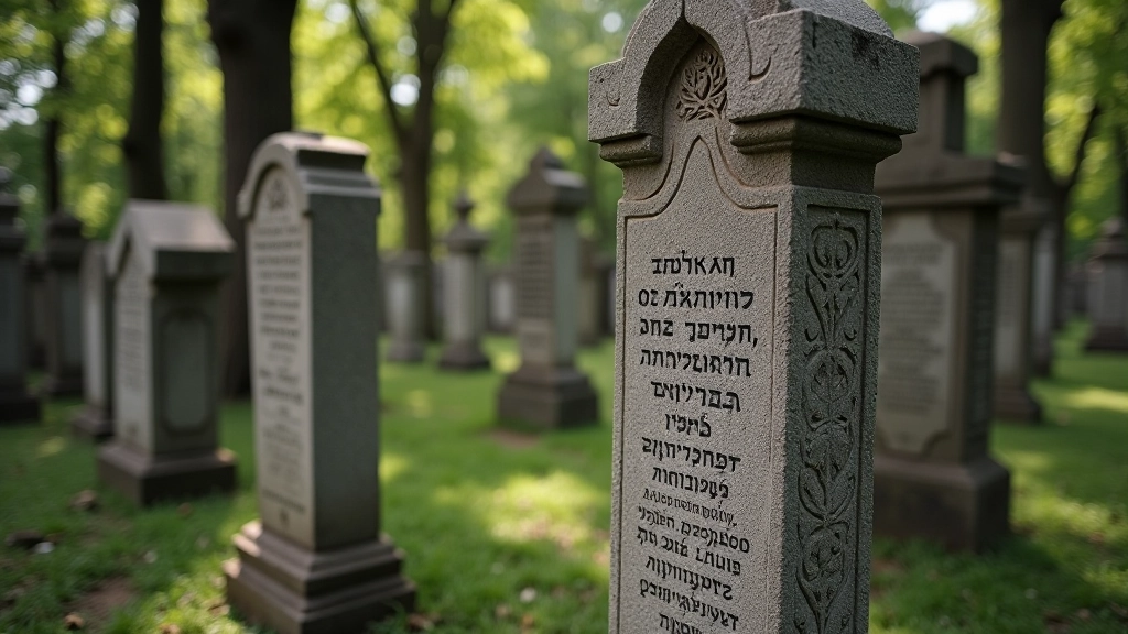 Žydų kapinėse esantys kapų ženklai su hebrajų rašmenimis ir tradiciniais ornamentais